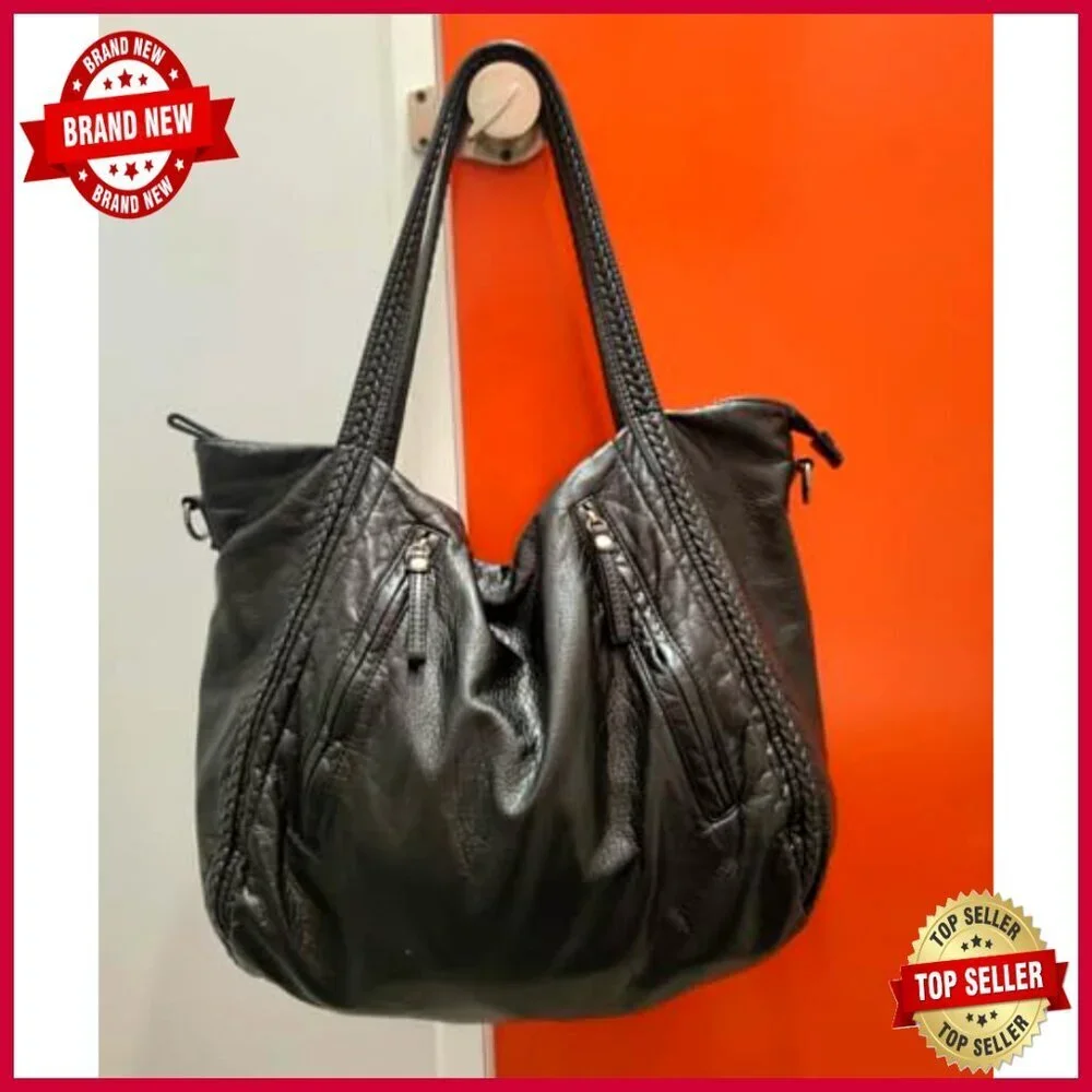 Oversized Slouchy Hobo Tote Bag with Multi-Pockets, Faux Leather